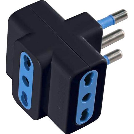Adattatore Elettrocanali triplo nera spina 16 a + 3 prese da 10 / 16 a
