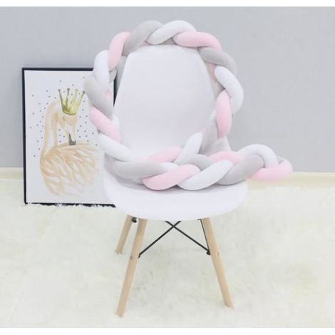 Tour de Lit Bébé Coussin Serpent Coussin Tressé Pare-chocs Velours 3M - Blanc+Gris+Rose - 300cm (1/2)