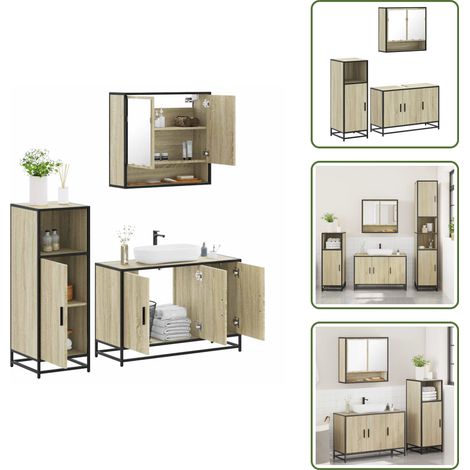 The Living Store Set de muebles de baño 3 pzas madera contrachapada roble Sonoma - Armario de baño