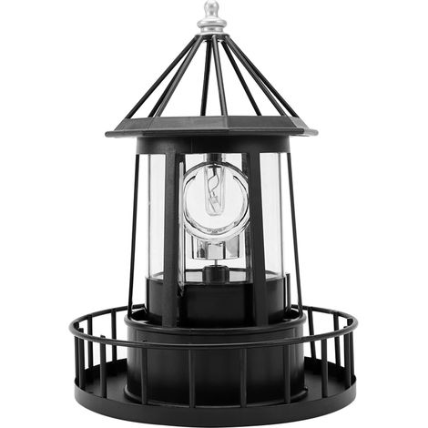 Phare rotatif à 360 degrés, lampe solaire LED rotative pour jardin, lampe phare étanche (noir)-AquaForge (1/5)