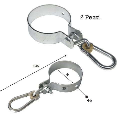 2 Collari 10x10 per Pali in Legno Tondi Acciaio Zincato Sedute Altalena Bambini (1/3)
