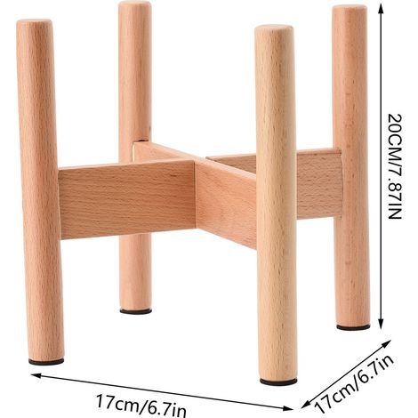 Soporte para plantas fabricado en madera natural o nogal marrón, de 20 cm de altura, para macetas de hasta 18 cm de diámetro interior, con un diseño elegante para uso interior y exterior. (1/5)