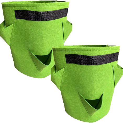 Lot de 2 seaux de plantation vert, pour fraises et pommes de terre, en feutre – 10 gallons (8 ouvertures 40 x 35 cm) (1/5)