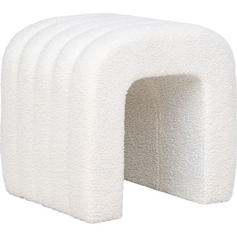 CALINE - Pouf design en Tissu Bouclé Peluche Blanc (1/5)