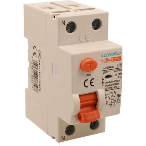 RCCB Interruttore Differenziale Puro Tipo A 1P+N 2M 6000A 300mA 25A AC 230V IP20 IEC61008-1 PR8NM GC75625