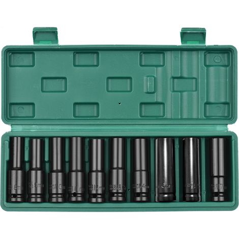Jeu de douilles à chocs hexagonales à entraînement 1/2 pouces, 10 pièces, tailles métriques profondes, matériau CR-V 8-17mm avec boîte de rangement (1/5)