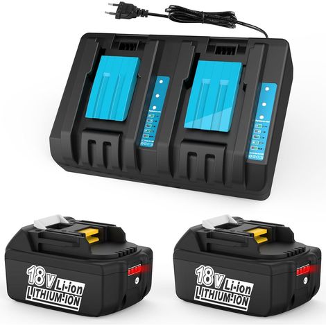 2 Pièces 18V 5.5Ah Batterie avec Chargeur pour 18V Compatible BL1860 BL1850B BL1850 BL1840 BL1830 avec DC18RD Chargeur Double Port (1/5)