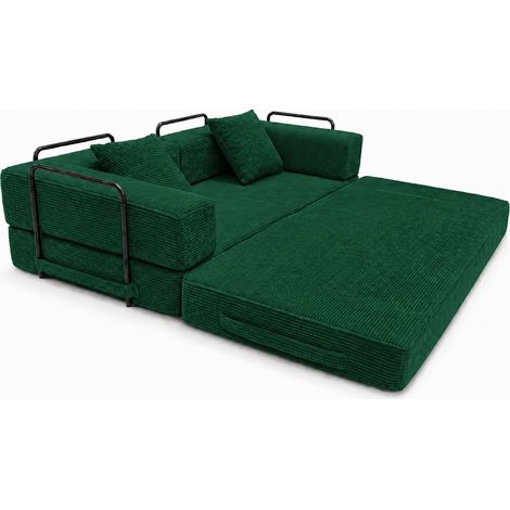 Sofá cama plegable de suelo de pana verde oscuro con respaldo y reposabrazos (1/5)
