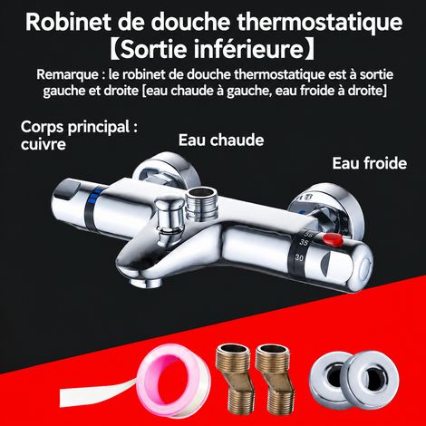 Mitigeur de douche 19 encastré - vanne thermostatique - avec robinet inférieur eau chaude et froide 1,2 kg – Livraison gratuite