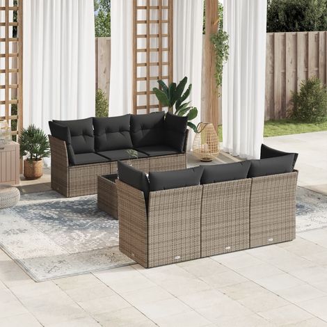 vidaXL Set Divani da Giardino 7 pz con Cuscini Grigio in Polyrattan (1/3)