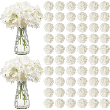 VEVOR Hortensia Artificielle Lot de 205 Fleurs Artificielles 250 mm Bouquets de Fausses Fleurs Aspect Realiste avec Tete 152,4 mm, pour Decoration Interieure, Fetes, Mariages, Centres de Table, Blanc (1/5)