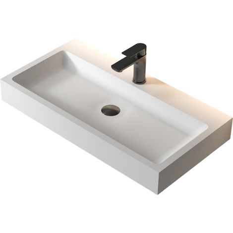 BERNSTEIN - Vasque moderne 80x42x10cm Lavabo en fonte, Lave main à poser sans trou pré-percé robinet - PB2143 (1/5)
