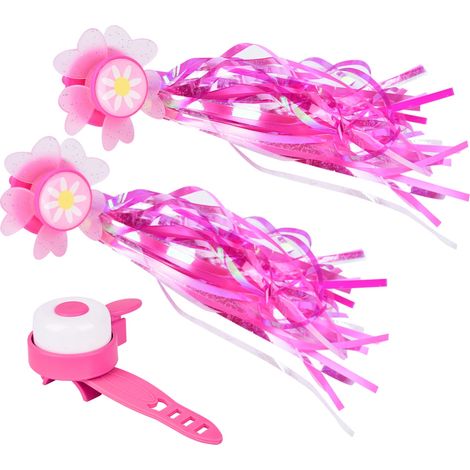 Poignées de guidon pour vélo, trottinette et autres vélos enfants, sonnette et guirlande de pompons tournesol (1/5)