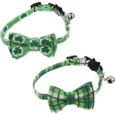 2 collares para gatos con pajarita y cascabel para la celebración del Día de San Patricio. (1/5)