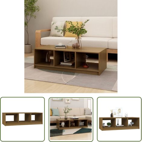 The Living Store Table basse marron miel 110x50x34 cm bois de pin massif - Table Basse - Meuble Salon - Table D'appoint - Table Ronde - Bois Massif (1/5)