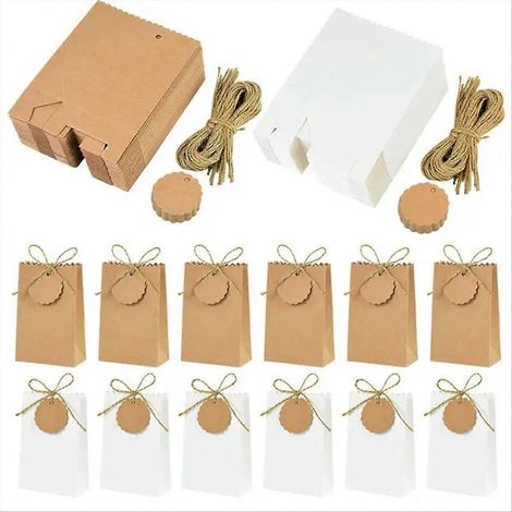 Lot de 50 boîtes cadeaux en papier kraft avec cordelette, emballage rétro pour bonbons et biscuits (1/5)