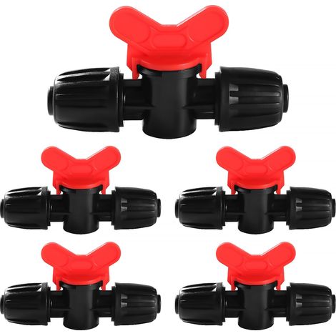 5 Pièces 16mm Vanne Commutation D'Irrigation, Irrigation Pipe Valve Switch, Robinets de Verrouillage pour Système D'irrigation Goutte à Goutte, pour 16mm Tuyau, Noir (1/5)