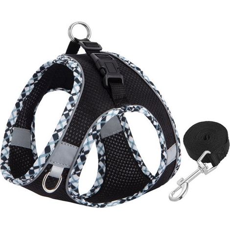 Arnés para gatos，Arnés para perros pequeños，Arnés ajustable para gatos，Chaleco reflectante transpirable a cuadros (1/5)