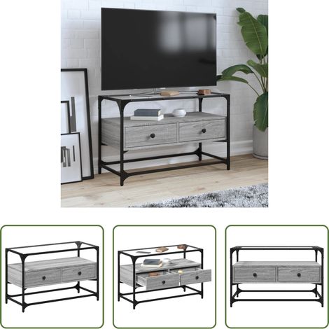 vidaXL Meuble avec dessus en verre - Meuble TV avec dessus en verre sonoma gris bois d'ingénierie (1/5)