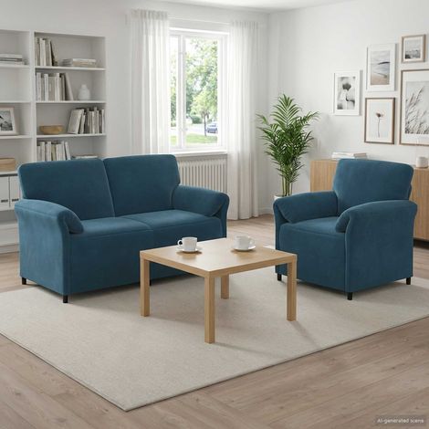 vidaXL Juego de Sofá 2 uds. Azul Terciopelo (1/5)