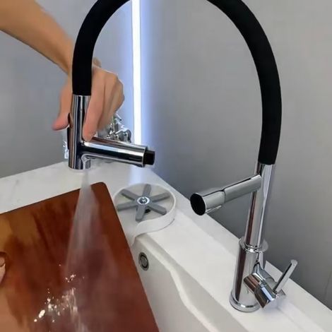 Cross-border kitchen faucet, universal telescopic swivel faucet for sink/basin, pull-out high-pressure spray head for hot and cold water - Universal magnetic brushed Rainb model