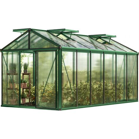 GFP Gewächshaus Diamas 24 Light 235x460 cm mit integriertem Fundament 12 mm Doppelstegplatten, Farbe Moosgrün