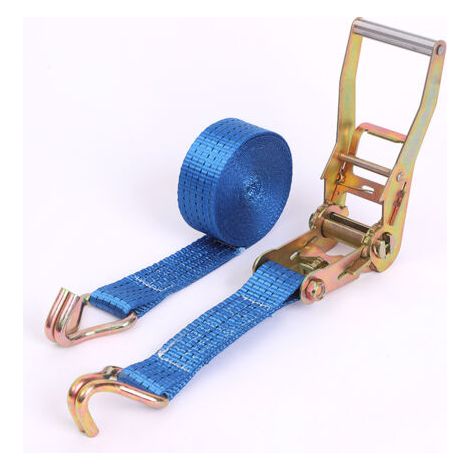 Ceinture d'arrimage à cliquet (avec crochet) ensemble complet de ceinture d'arrimage à double crochet bleu cygne 5 cm de large 8 m de long polyester (1/4)