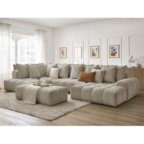 Bobochic – Canapé panoramique convertible avec coffre – Tissu chiné 100% polyester – Longueur 423cm – 16 pieds – Style moderne – Pour couchage occasionnel (1/5)