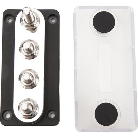 Stromverteilerblock mit 4 Bolzen, 12–48 V, 150 A, Messing, vernickelt, für Pkw, Lkw, Wohnmobile, Boote, Schwarz (1/5)