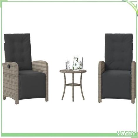 Ensemble bistro 3 pcs - FAFEICY - 365203 - Résine tressée gris - Chaises inclinables - Coussins amovibles (1/5)