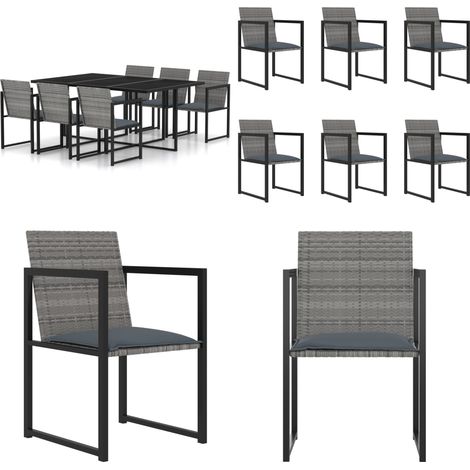 Set da Pranzo per Esterni 7 pz con Cuscini in Polyrattan Grigio - Tavolo da pranzo esterno - Sedie da giardino