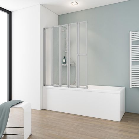 Schulte Badewannenaufsatz 115x140 cm - 5-teilig faltbar, Kunstglas Tropfen Dekor, Profil Alu Natur