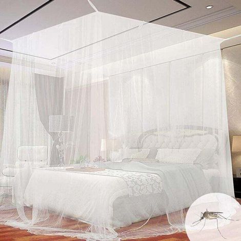 Moustiquaire de Lit Grand Carrée Extra Large Pour Intérieur et Extérieur Blanc 190 x 210 x 240 cm (1/4)
