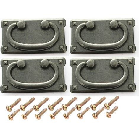 Vintage Antique Drawer Handles with Pull Ring for Cabinet Door, Furniture Decoration, with 16 Screws in 2 Lengths and 1 Small Hex Wrench (Black, 96mm x 52mm) 4PCS (1/5)