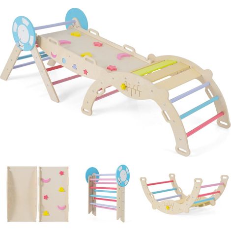 Ensemble d'escalade 7 en 1 190 x 55 x 57 cm avec jeu de labyrinthe pliable moderne en bois hêtre coloré