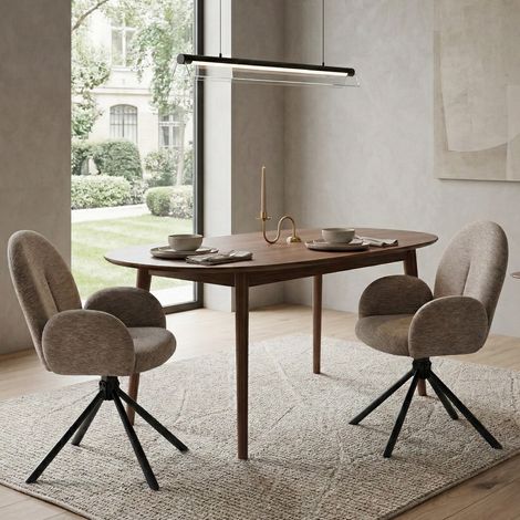 Lot de 2 chaises de salle à manger pivotantes – Accoudoirs intégrés – Tissu effet velours – Pieds métalliques noirs – Design contemporain – 53,5×36×86,5 cm – Taupe (1/5)