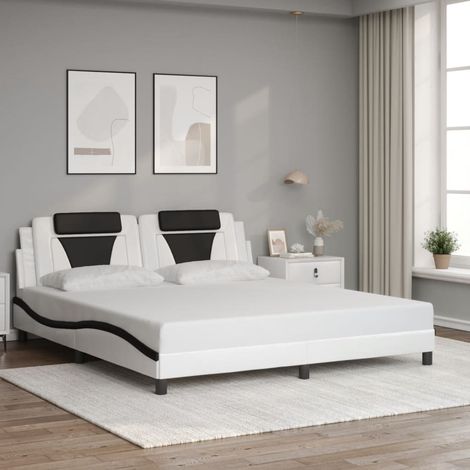 Vidaxl – Cadre de lit Viana 180x200 cm similicuir blanc et noir – Tête de lit rembourrée – Lattes en contreplaqué pour soutien optimal (1/7)