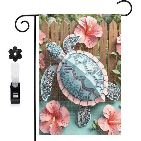 Drapeau de jardin 30 x 45 cm motif tortue marine féerique et décor océan toile double face pour jardin et terrasse (1/5)