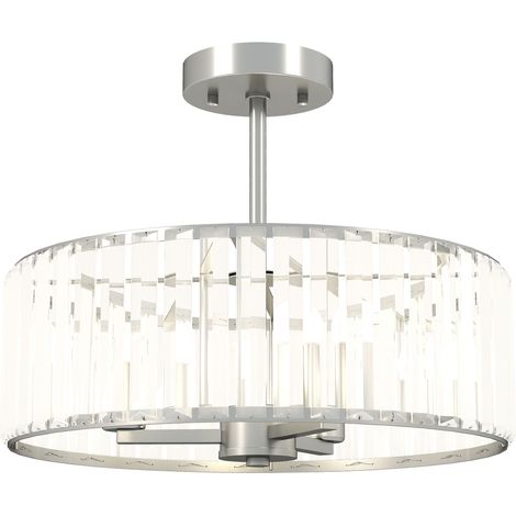 Crystal Ceiling Light Fiture, Semi Flush Mount Modern Crystal Chandelier Ceiling Light for Living Room, Bedroom, Hallway, Dining Room, E14 Base 3--Lights, Bulbs Not Included, Silver Tone (1/5)