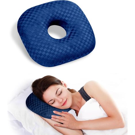 Oreiller de piercing d'oreille pour personnes dormant sur le côté – Oreiller pour oreilles percées, et soulagement de la douleur, oreiller orthopédique en forme de O pour escarres, coton doux (1/5)