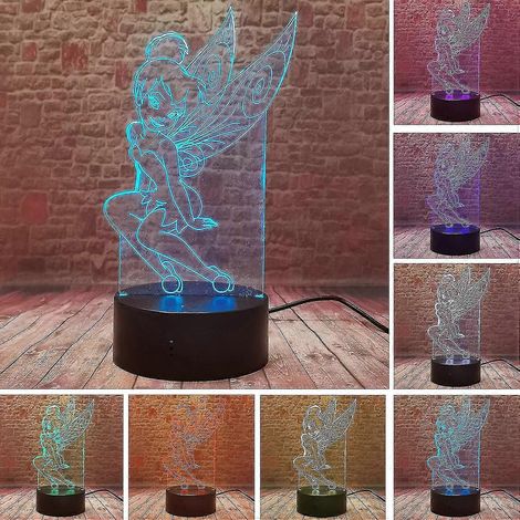 Figurine articulée rare de la princesse Clochette, fée Peter Pan, flocon de neige, elfe magique, 7 couleurs changeantes, veilleuse 3D, style anime, pour la maison ou la table. (1/5)