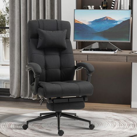 Chaise de bureau avec repose-pieds, chaise de bureau pivotante avec appui-tête, noire
