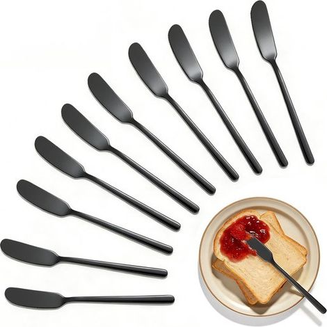 Cuchillo para mantequilla, Cuchillo de desayuno acero inoxidable mermelada, 10 piezas, 16,5 x 2 cm, Fácil limpiar, Duradero, Resistente oxidación (1/5)