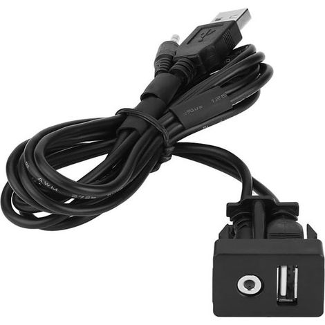 Cargador USB para coche con cable de audio AUX，Puerto USB de 3,5 mm，Cable de extensión para salpicadero，Accesorios para coche (1/5)