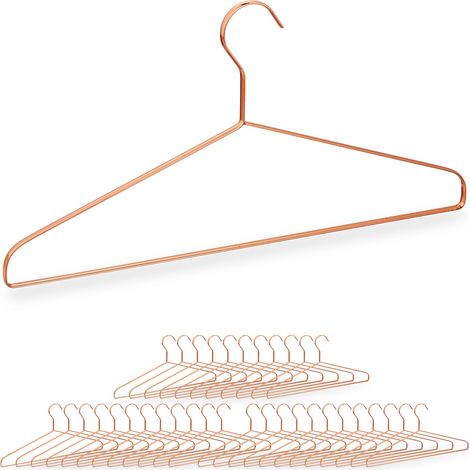 Set 36 Perchas Alambre Ropa, Colgadores Pantalones, Trajes, Camisas, Perchas Finas, Metal, 21 x 42 x 0,8 cm, Cobre
