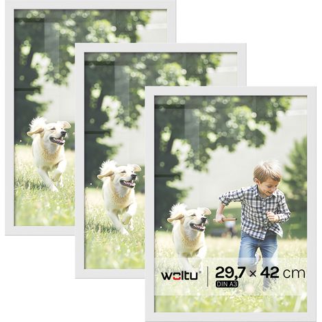 Lot de 3 Cadre Photo 29,7x42 cm WOLTU, Cadre pour Photo A3 en Bois MDF, Décoration Murale ou sur Table, Blanc