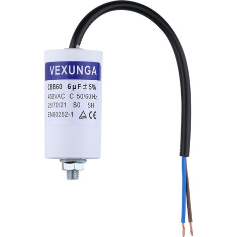 CBB60 Condensateur Demarrage Moteur 6uF 450V 35x65MM Condensateurs de Démarrage 6 MFD 450 Volt Câble M8 6 µF 50/60Hz pour Pompe Piscine (1/5)