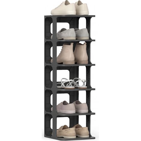 Stapelbares 6-stöckiges Schuhregal, Schwarz, Vertikaler Organizer
