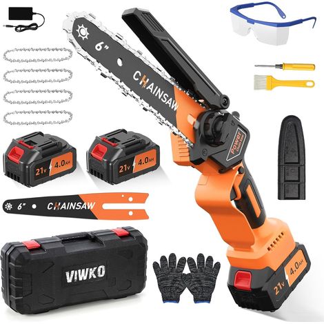 Mini Tronçonneuse à Batterie 6 Pouces, 8000mAh Tronconneuse Electrique Sans Fil pour Jardin, 1000W Brushless Tronçonneuse Elagueuse sur Batterie, D'huile Automatique, Compatible avec 18V (1/5)