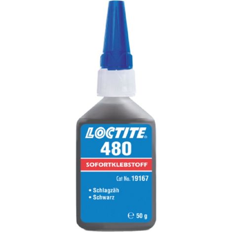 LOCTITE 480 50 g, adesivo cianoacrilato rinforzato con gomma nera per metalli, plastica ed elastomeri